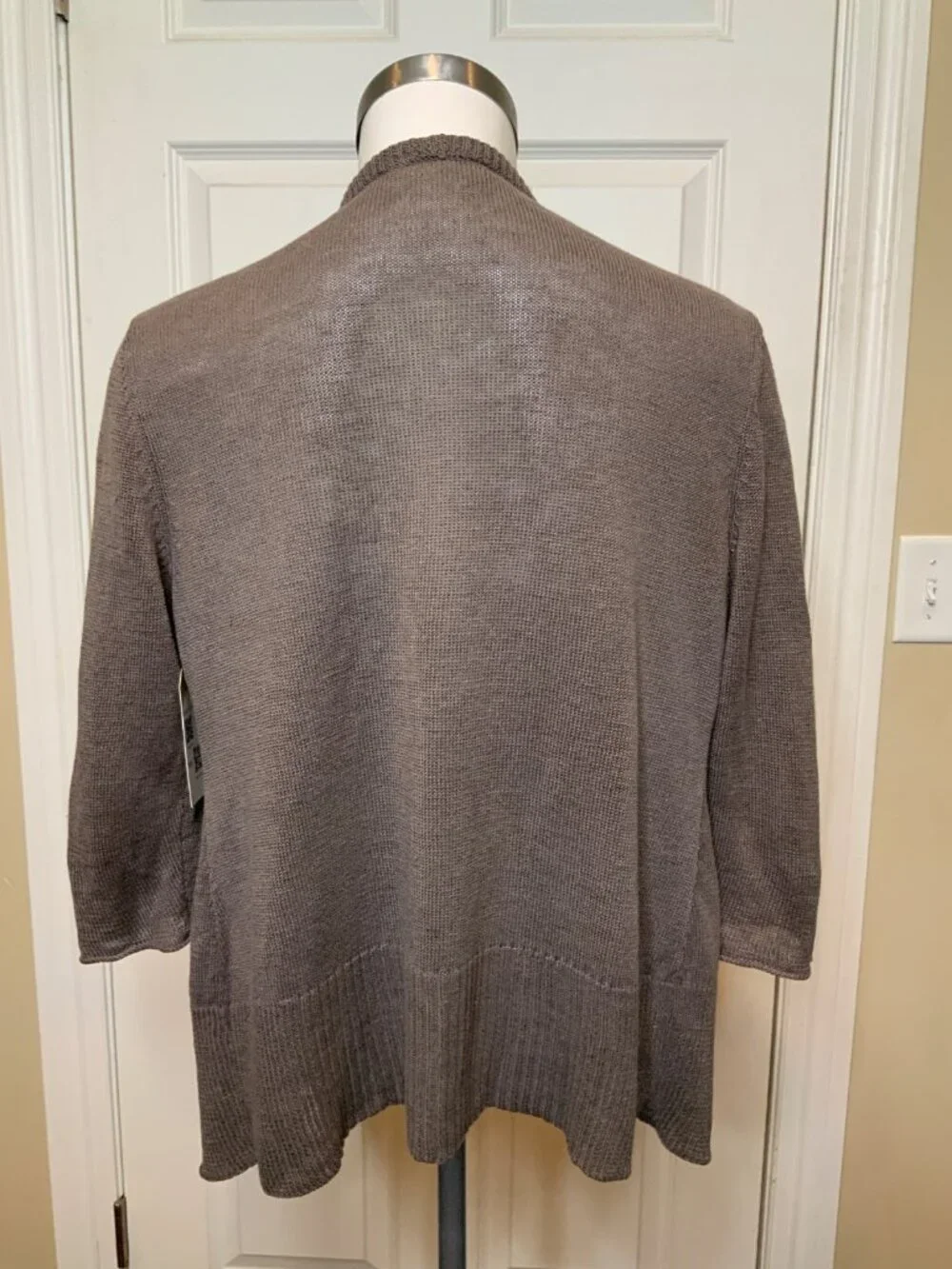 Eileen Fisher Gray Linen Thin Knit Open Front Cardigan, Size S